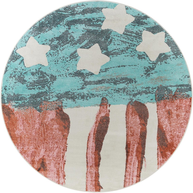 7' 10 x 7' 10 Venables · Striped rug, red and blue