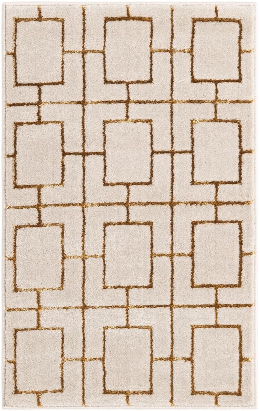 2' x 3' Cowley · Geometric lattice rug, white and gold