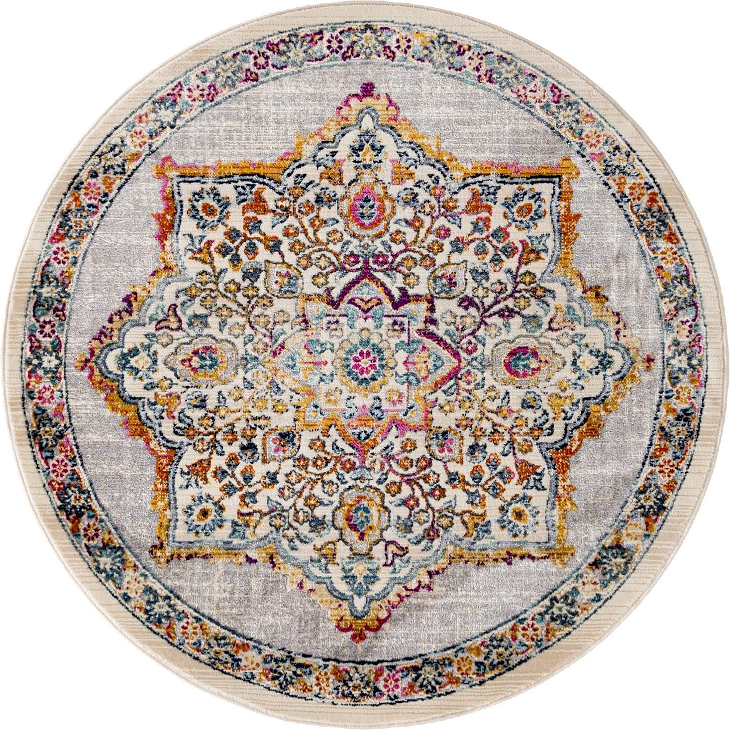 3' 7 x 3' 7 Innes · Medallion rug, ivory and multicolor