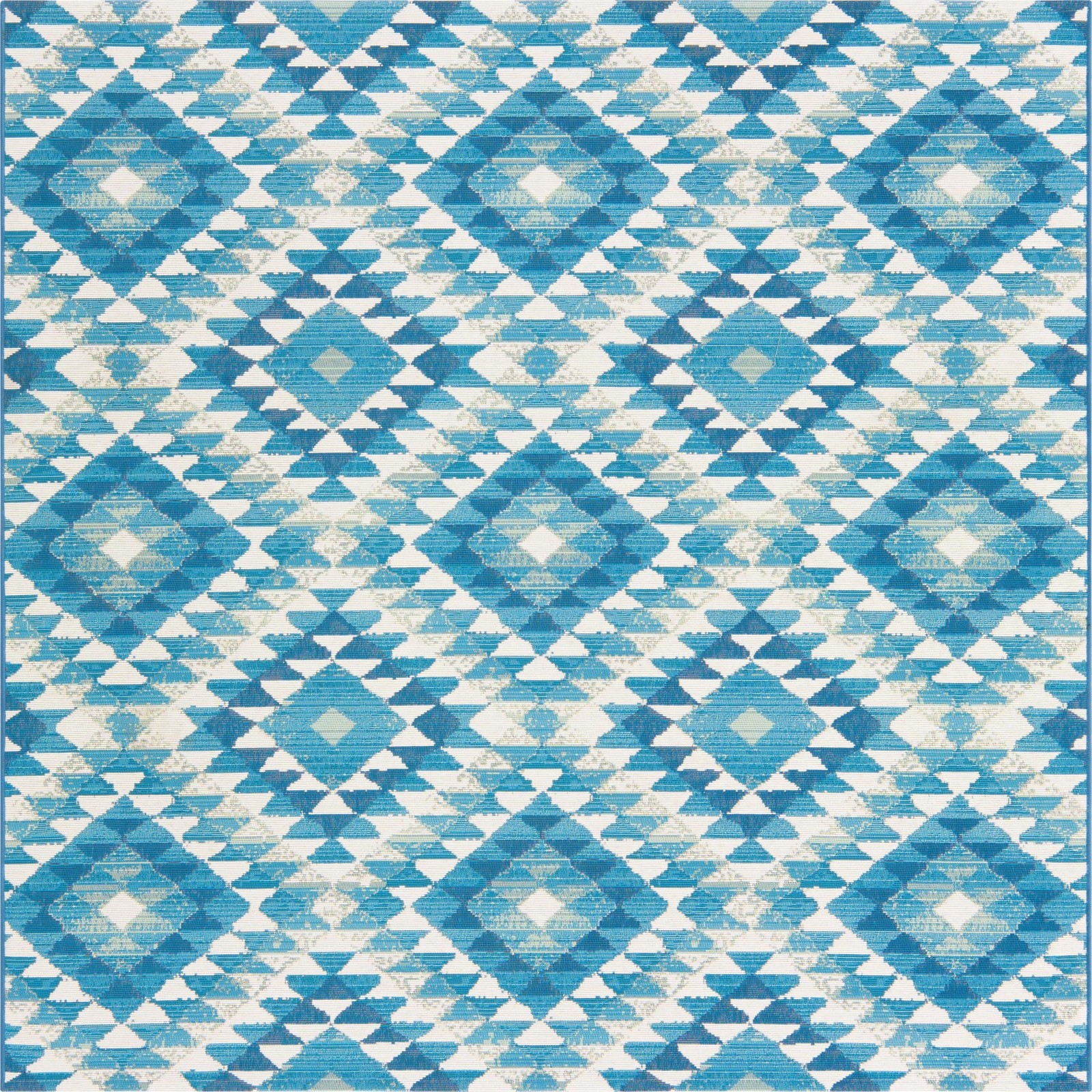 6' x 6' Lomax · Geometric diamond Outdoor Rug, blue and ivory