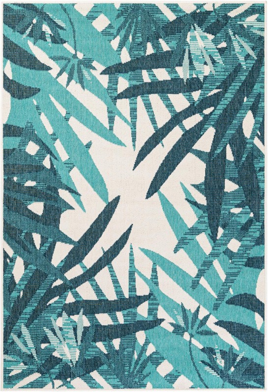 4' x 6' Heron · Floral / botanical Outdoor Rug, teal blue
