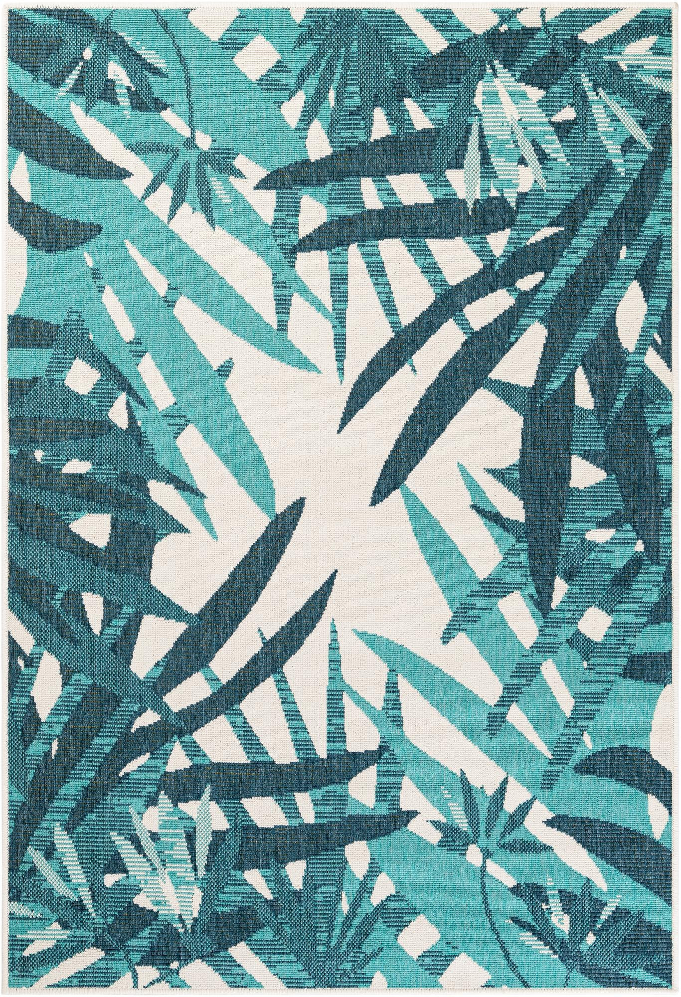 4' x 6' Heron · Floral / botanical Outdoor Rug, teal blue