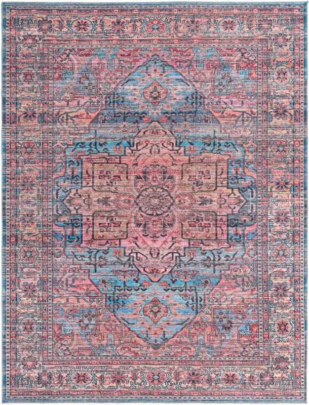 9' 2 x 12' Sawyer · Border Washable Rug, blue