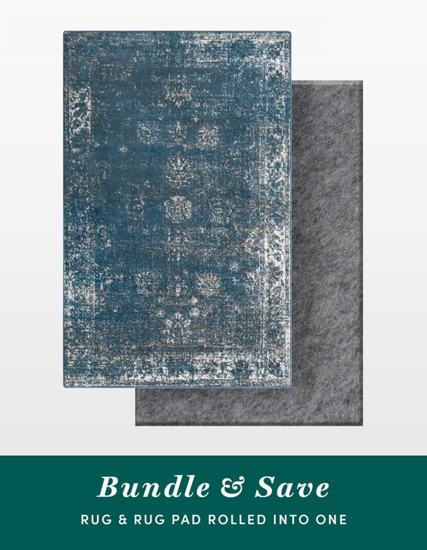 5' 3 x 8' Blakemore · Distressed medallion rug, blue and ivory