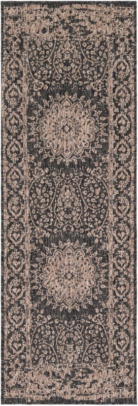 2' x 6' Royce · Medallion Outdoor Rug, black and brown