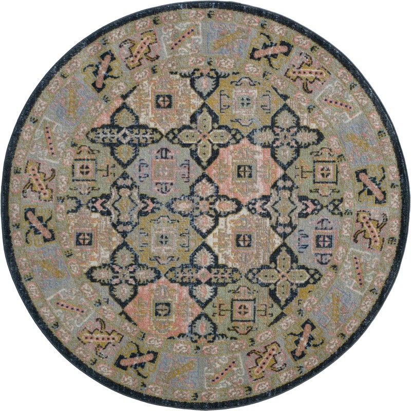 5' 3 x 5' 3 Orme · Geometric medallion Washable Rug, blue and green