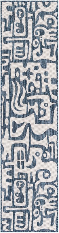 2' x 8' Hungerford · Abstract Outdoor Rug, blue