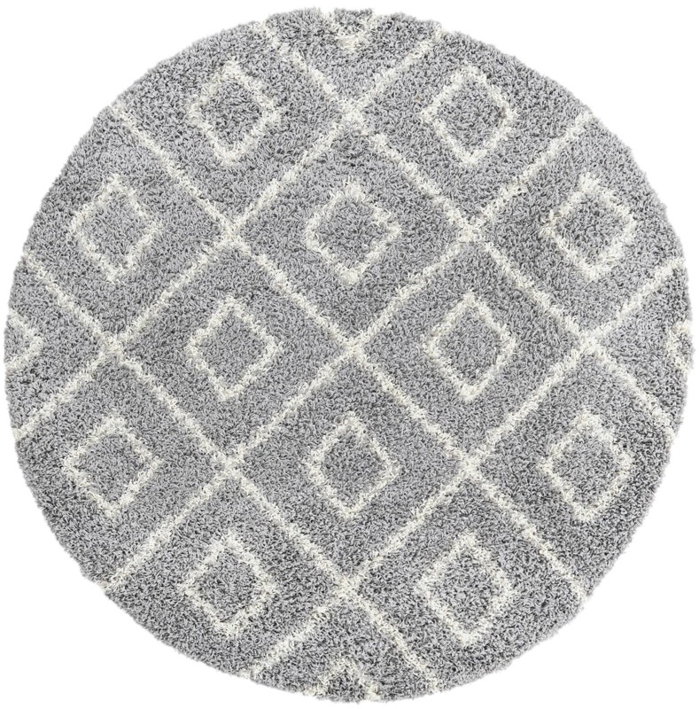 5' 3 x 5' 3 Brock · Diamond trellis Shag Rug, gray and ivory