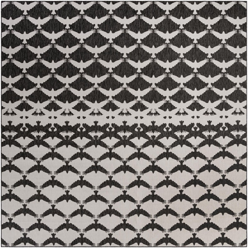 13' x 13' Wayland · Bird tessellation Outdoor Rug, black and white