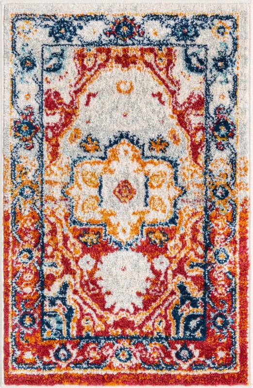 2' x 3' Pierce · Medallion rug, rust and navy