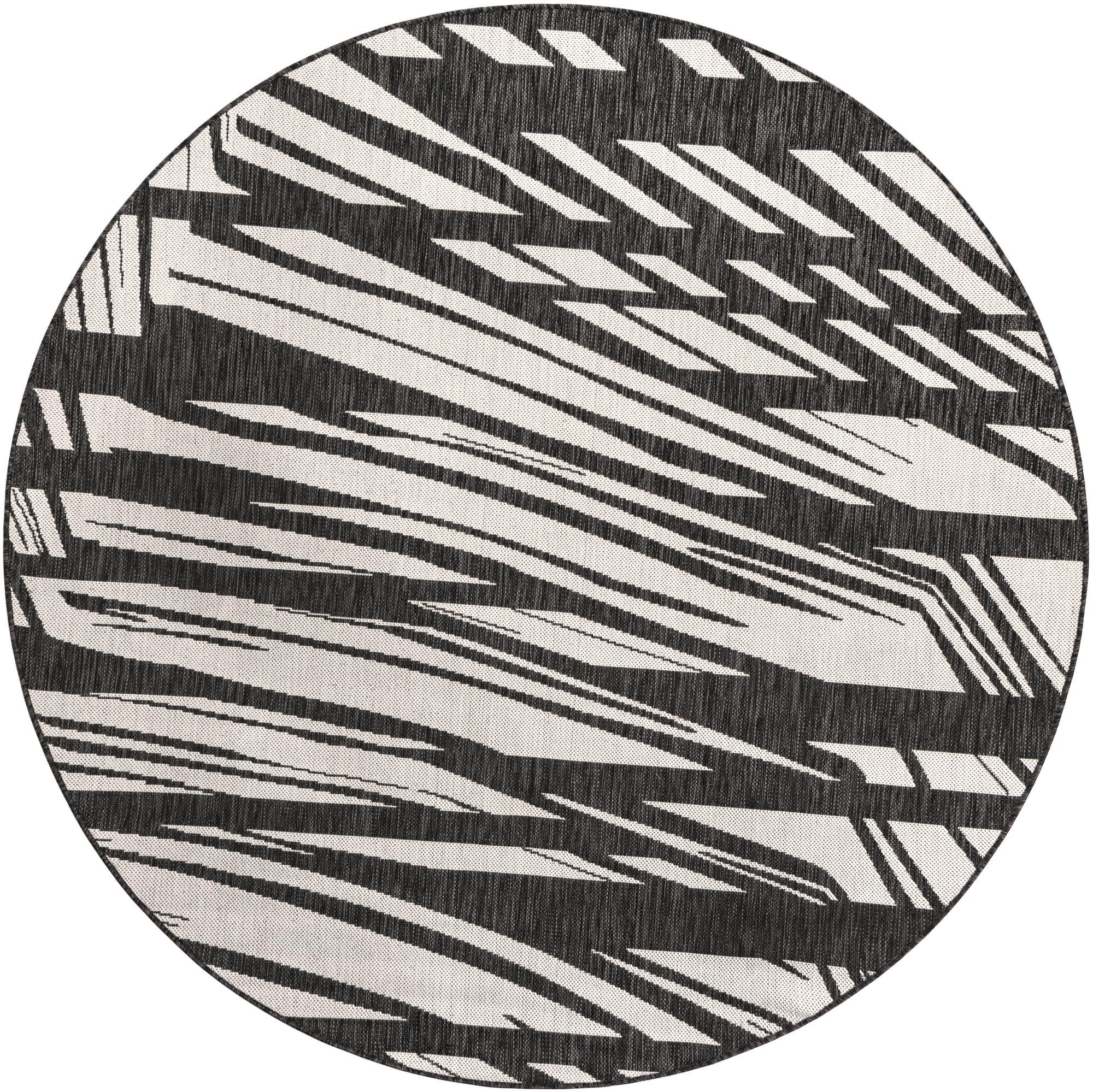 6' 1 x 6' 1 Frasier · Abstract geometric Outdoor Rug, black and white