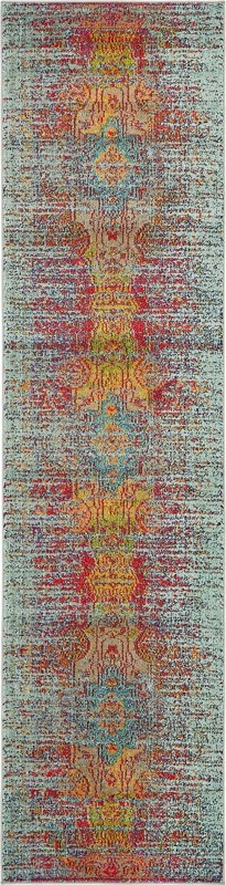 Amesbury · Distressed medallion Washable Rug, blue and red