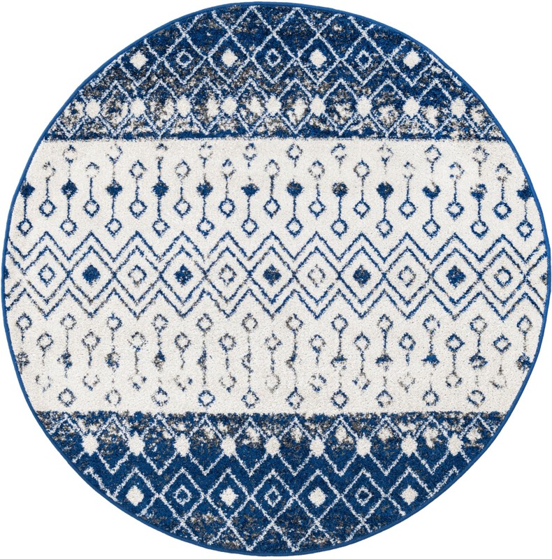 5' 3 x 5' 3 Vernon · Tribal geometric rug, blue and ivory
