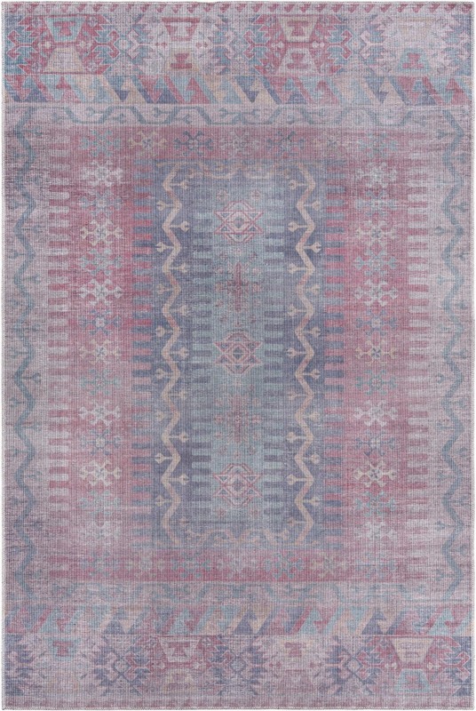 6' x 9' Paige · Tribal geometric Washable Rug, blue and red