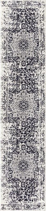 2' 7 x 12' Birch · Distressed medallion rug, blue and ivory