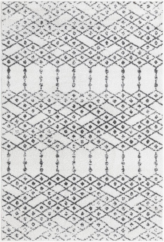 4' x 6' Newcomb · Geometric lattice rug, ivory and charcoal