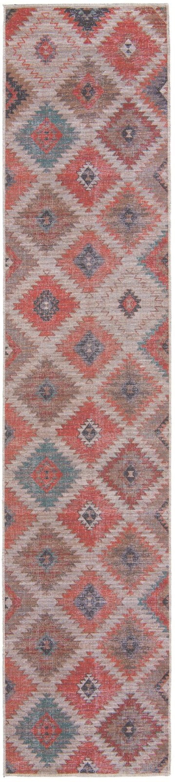 2' 7 x 12' Craddock · Southwestern diamond Washable Rug, rust and beige