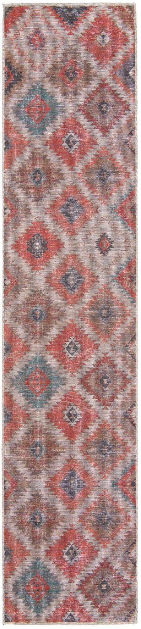 2' 7 x 12' Craddock · Southwestern diamond Washable Rug, rust and beige