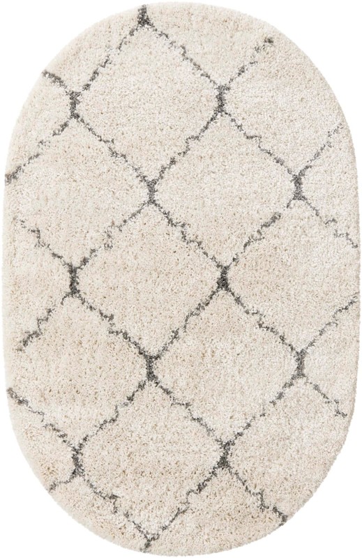 4' x 6' Jameson · Diamond trellis Shag Rug, ivory and gray
