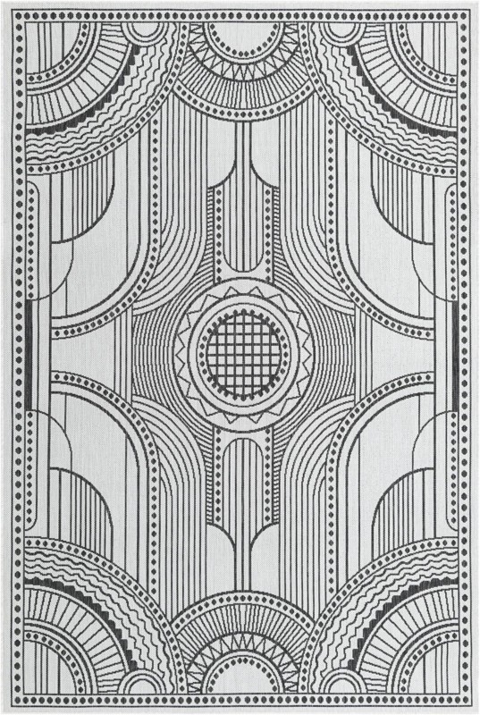 6' x 9' Brough · Border Outdoor Rug, white and black
