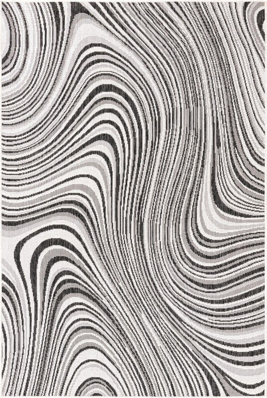 4' x 6' Lander · Swirl Outdoor Rug, charcoal and ivory
