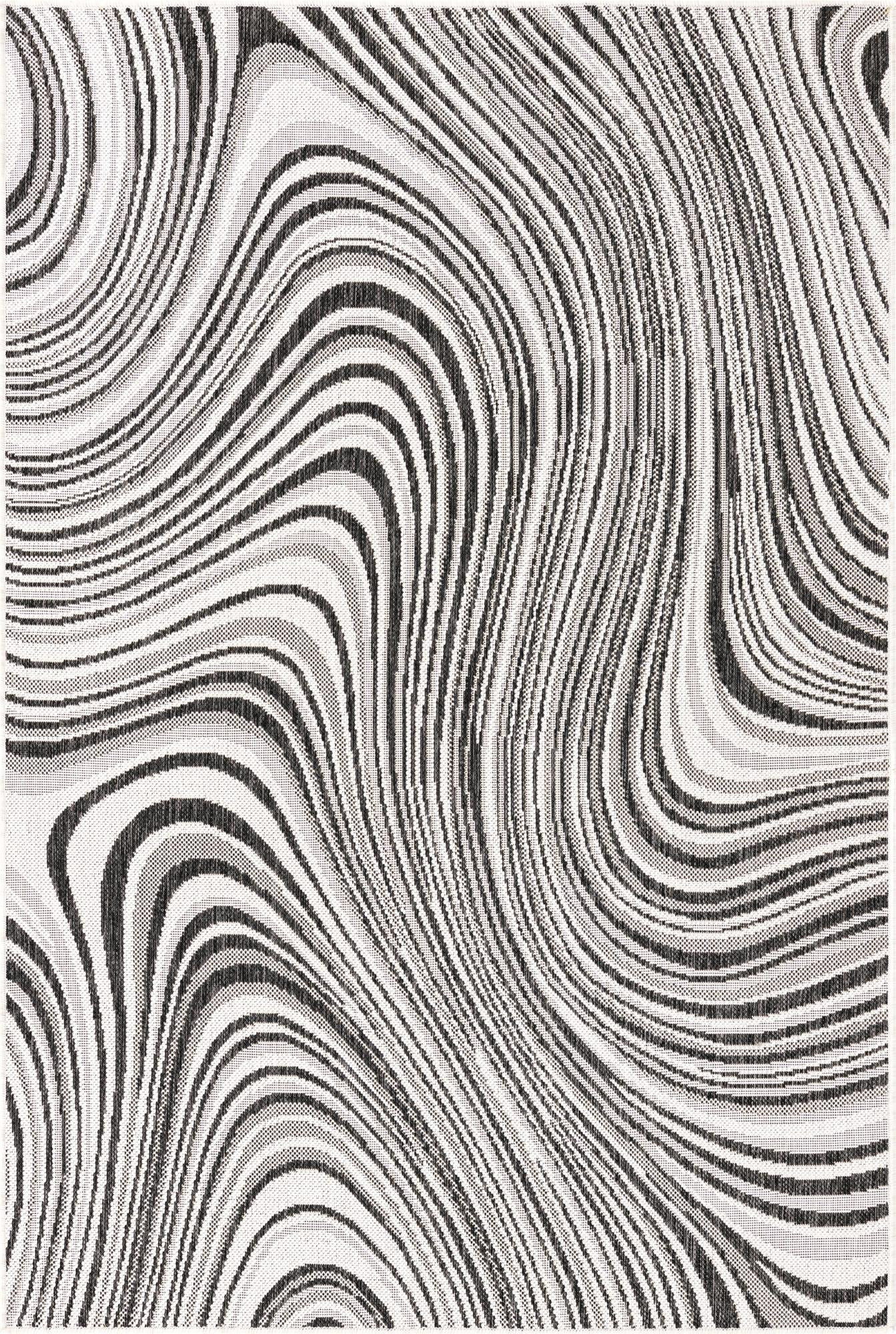 4' x 6' Lander · Swirl Outdoor Rug, charcoal and ivory
