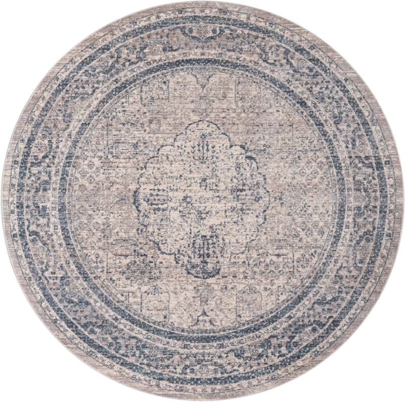 6' x 6' Meridian · Faded medallion rug, ivory and blue