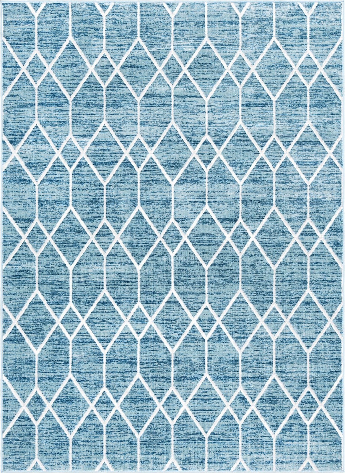 7' x 10' Thatcher · Geometric trellis rug, blue and ivory