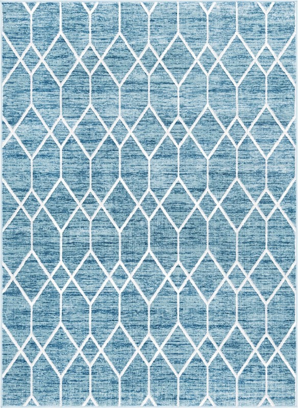 Thatcher · Geometric trellis rug, blue and ivory