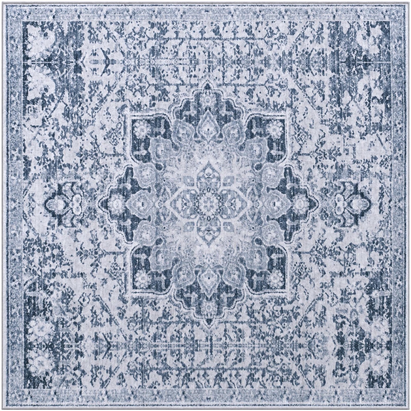 6' x 6' Rideout · Distressed medallion rug, gray and ivory