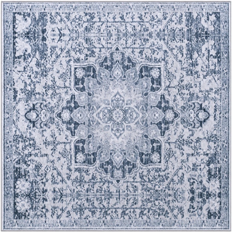 6' x 6' Rideout · Distressed medallion rug, gray and ivory