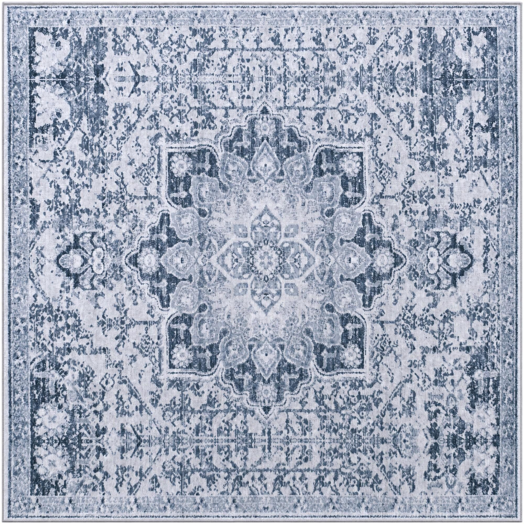 6' x 6' Rideout · Distressed medallion rug, gray and ivory