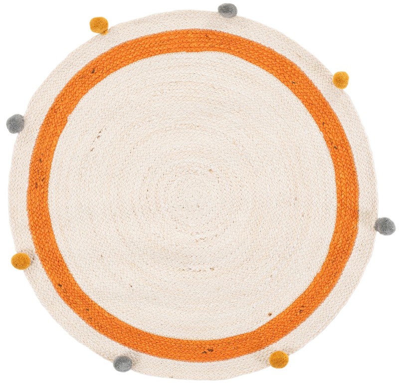 3' 1 x 3' 1 Godwin · Border Wool Braided Jute Rug, white, orange and gray