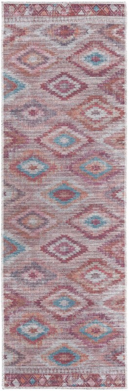 2' x 6' Uttley · Diamond tribal Washable Rug, terracotta and turquoise