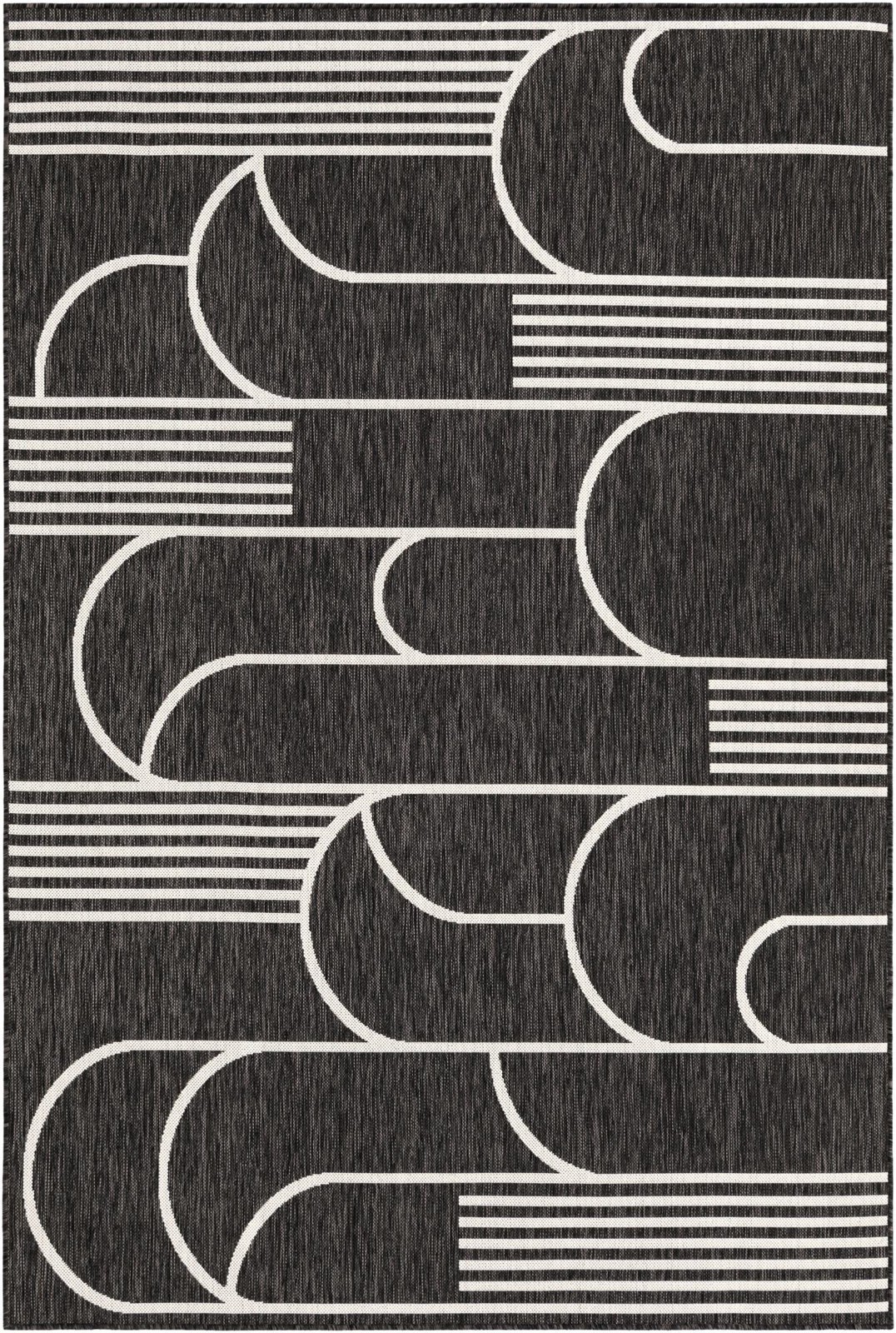 6' x 9' Prudence · Geometric Outdoor Rug, black and white