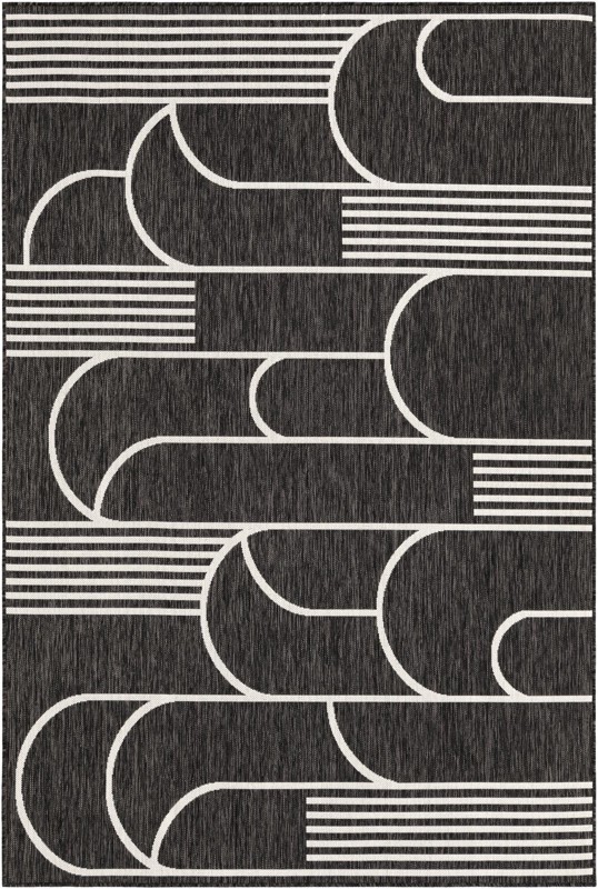 6' x 9' Prudence · Geometric Outdoor Rug, black and white