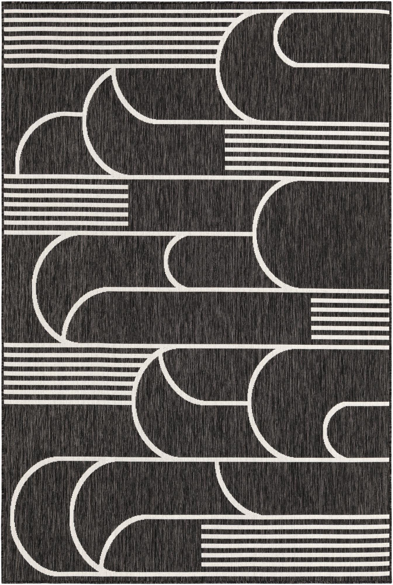 6' x 9' Prudence · Geometric Outdoor Rug, black and white