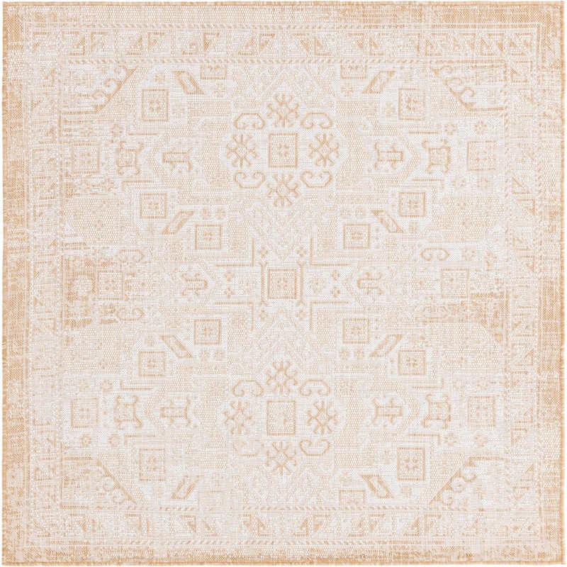 5' 3 x 5' 3 Estuary · Geometric medallion Outdoor Rug, natural and beige