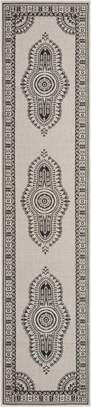 2' 7 x 12' Bainbridge · Border Outdoor Rug, white and black