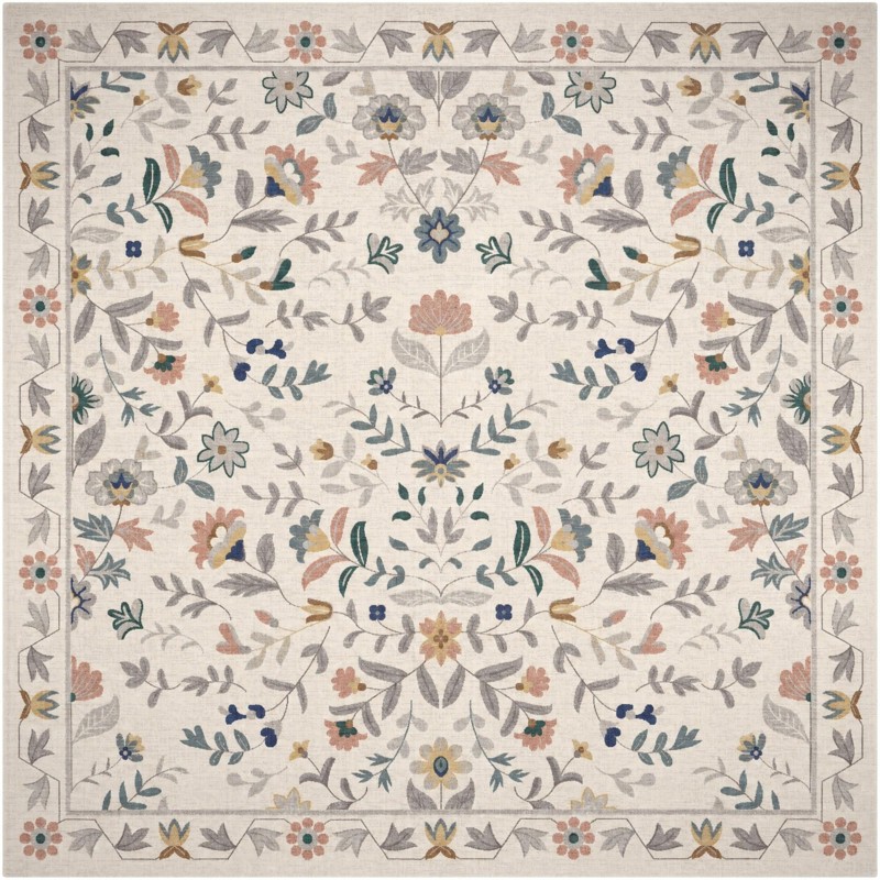 10' x 10' Coriander · Floral rug, ivory, terracotta and blue