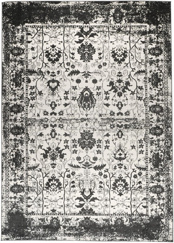 7' 10 x 11' Sandys · Distressed traditional Washable Rug, black and white