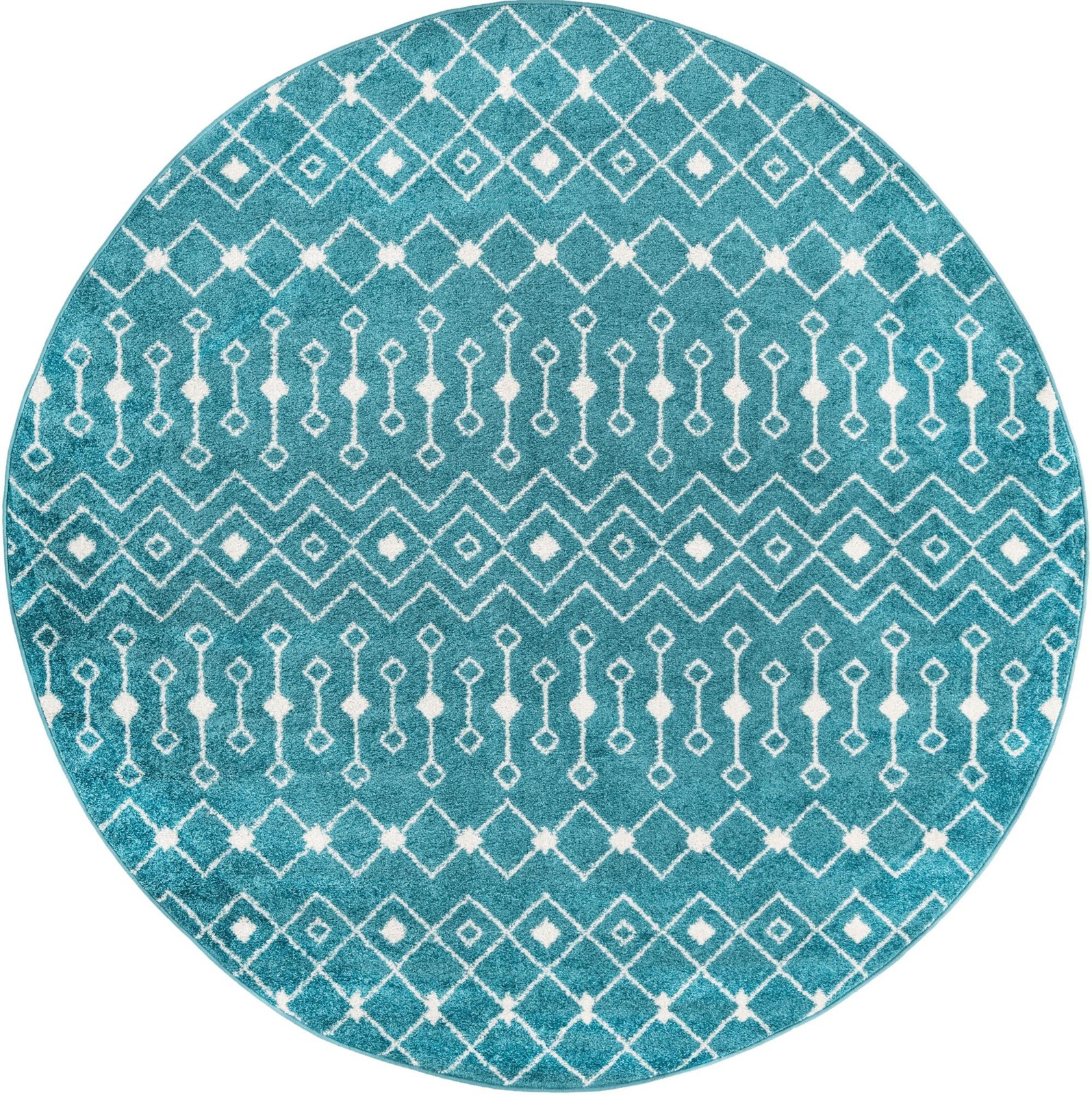 7' 10 x 7' 10 Boswell · Geometric trellis rug, turquoise and ivory