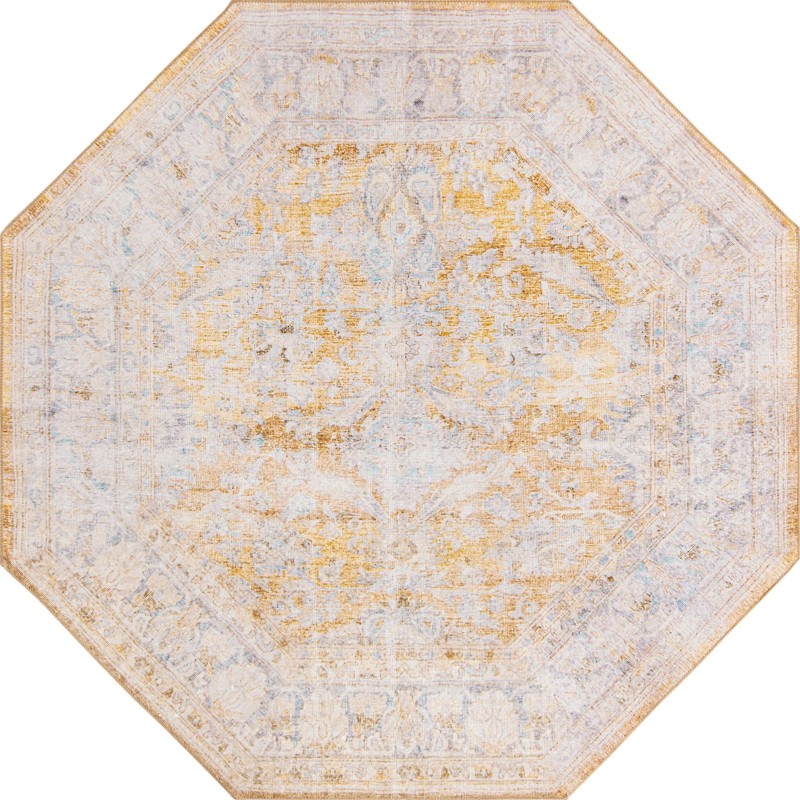 7' 6 x 7' 6 Augusta · Distressed medallion Washable Rug, yellow and ivory