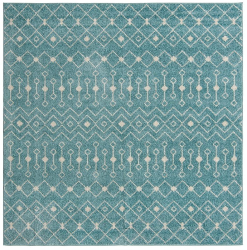 7' 10 x 7' 10 Boswell · Geometric trellis rug, aqua and ivory