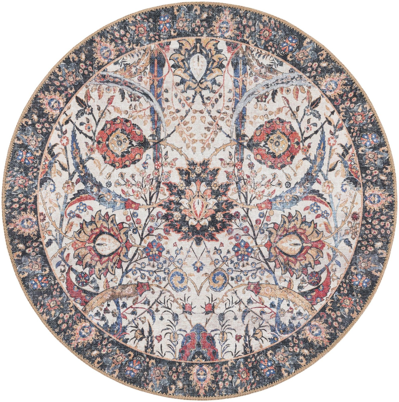 3' 6 x 3' 6 Starr · Floral Washable Rug, ivory and black