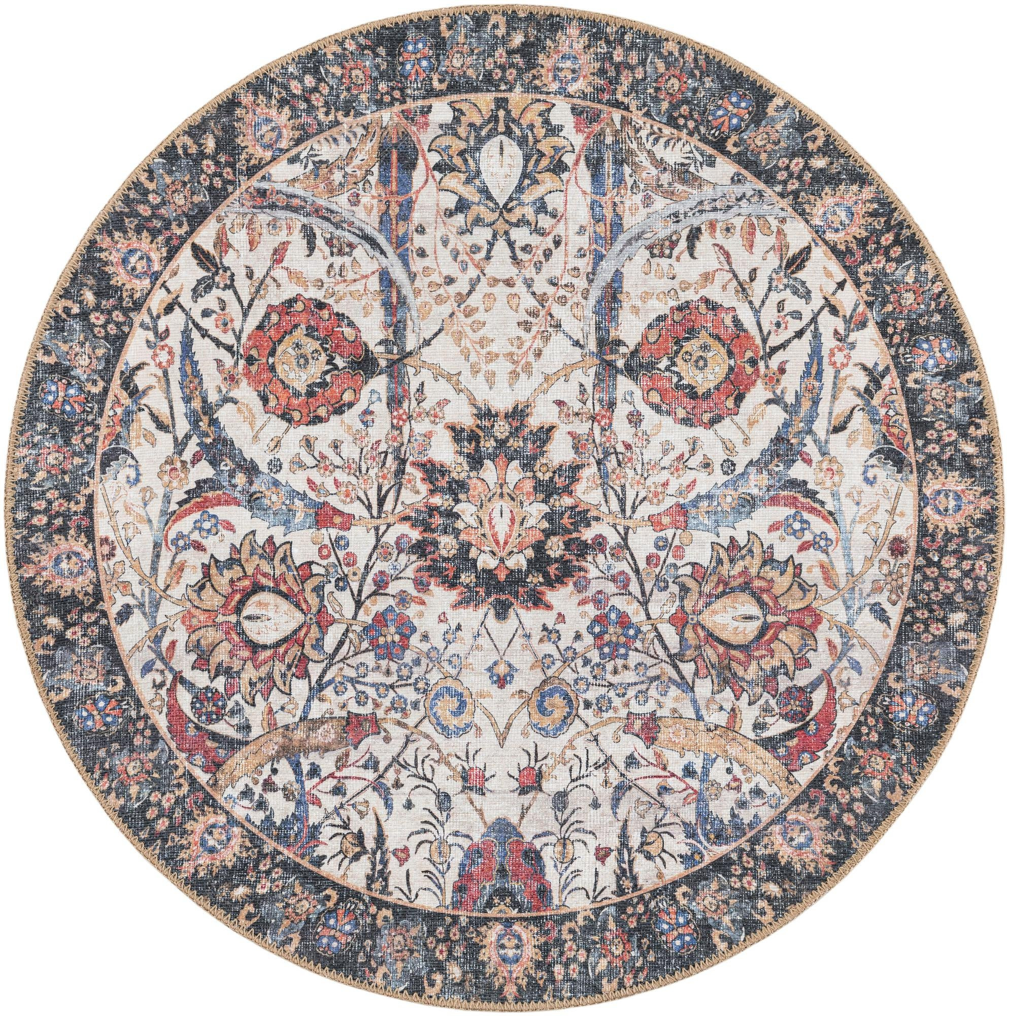 3' 6 x 3' 6 Starr · Floral Washable Rug, ivory and black