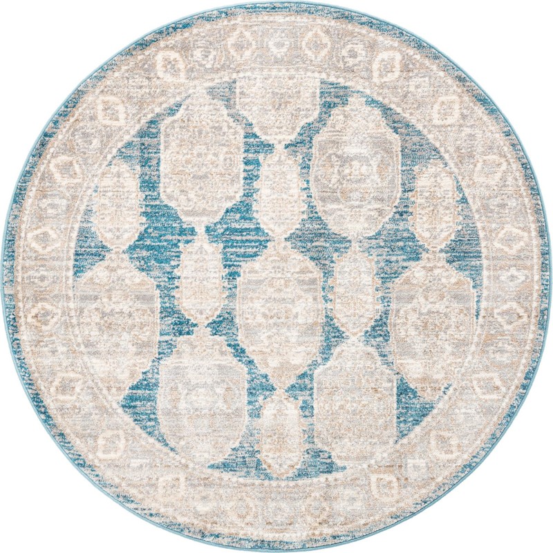 5' 2 x 5' 2 Pullman · Distressed medallion rug, blue and beige