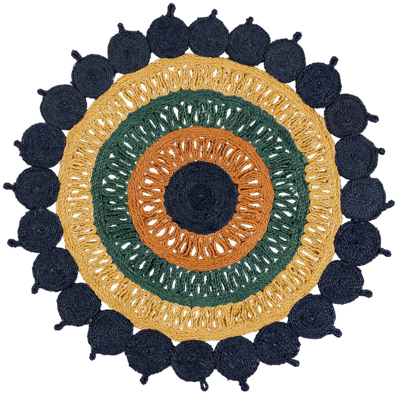 4' 1 x 4' 1 Anise · Floral / botanical Braided Jute Rug, navy blue yellow green
