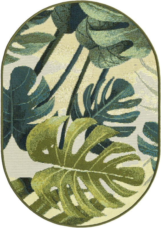2' 2 x 3' Lomax · Tropical leaf Outdoor Rug, green and ivory