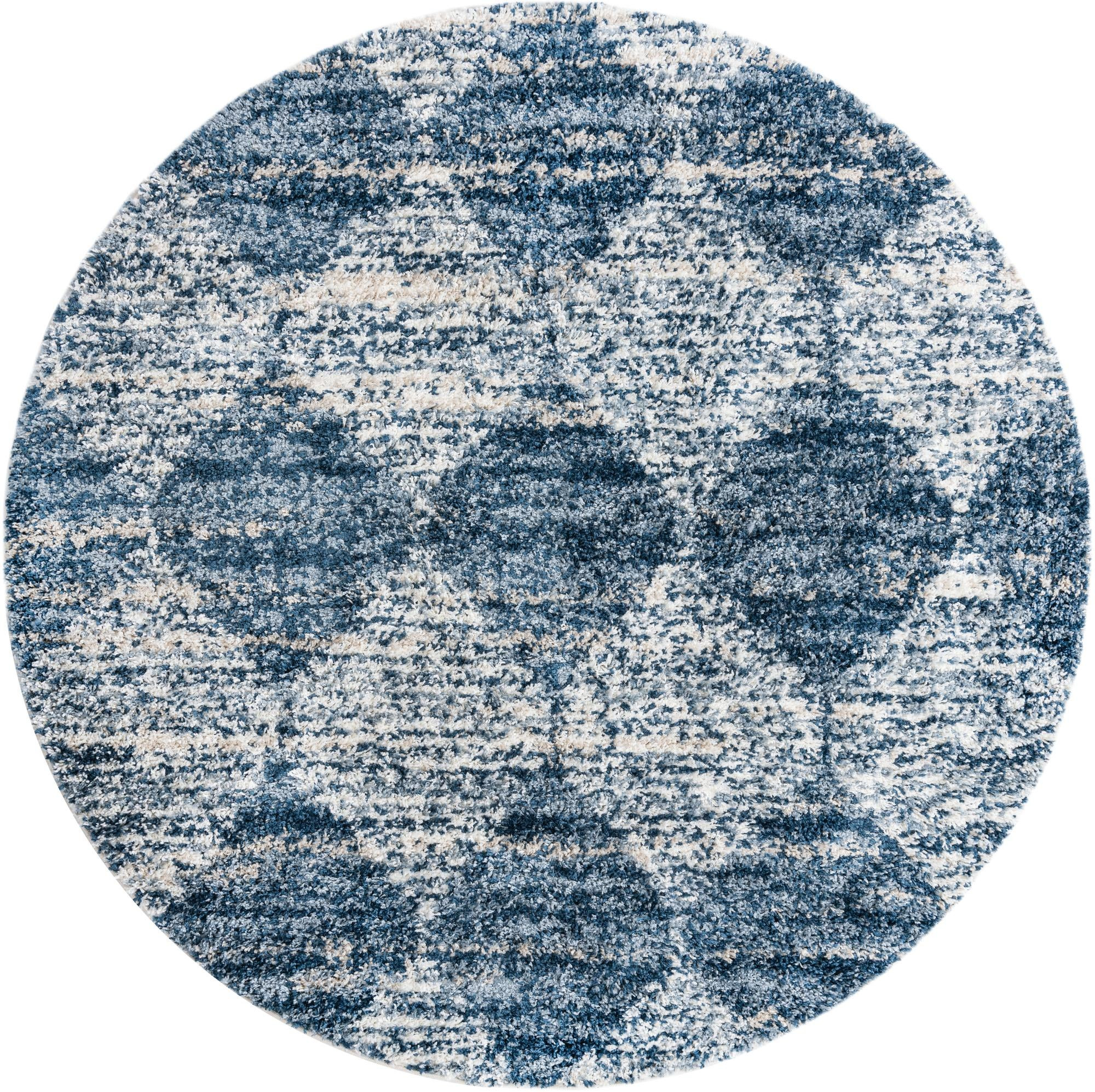 7' x 7' Newton · Diamond lattice Shag Rug, blue and ivory